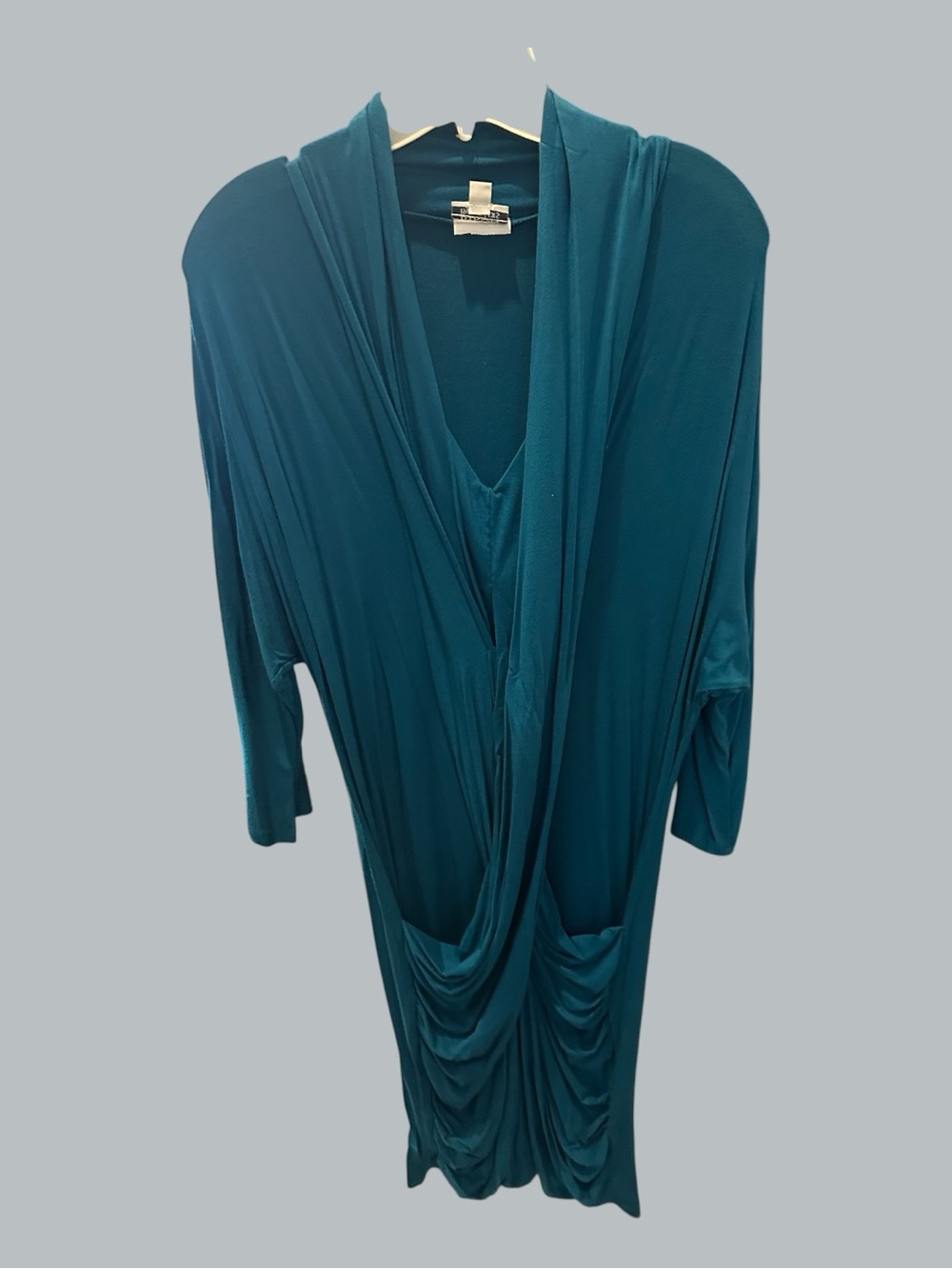 Byron Lars Teal Draped Ruched Cowl Neck Dress Size L